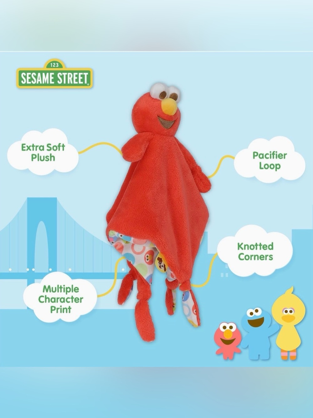 NEW Sesame Street Elmo Lovey Baby’s First Blanky with Pacifier Holder - Picture 4 of 5